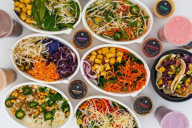 A variety of vegan and allergen-friendly bowls from Balance Grille, catering to diverse dietary needs.