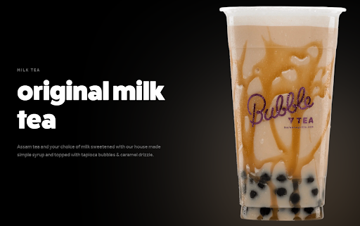 Original Assam milk tea with tapioca pearls and caramel drizzle from Balance Grille.