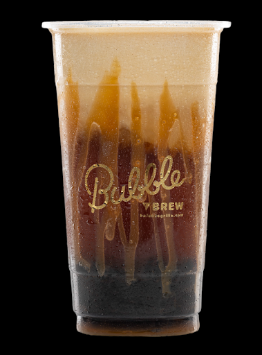 Creamy tiramisu-flavored bubble tea in a clear cup at Balance Grille Cleveland.